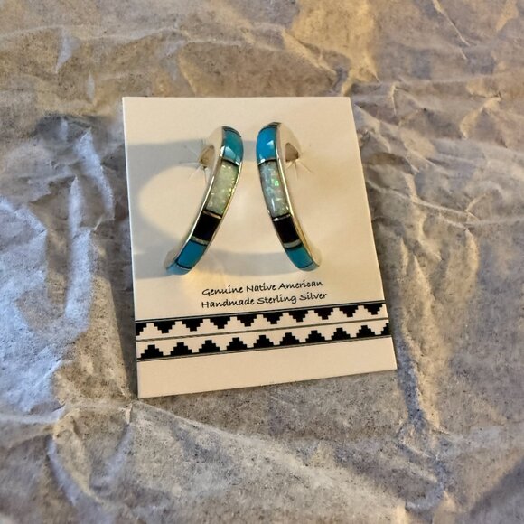Turquoise and Opal Earrings - Picture 4 of 4